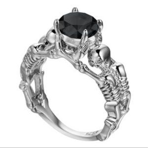 S925 STAMPED Black CZ Skeleton Elegant Gothic sterling silver ring size 7.75